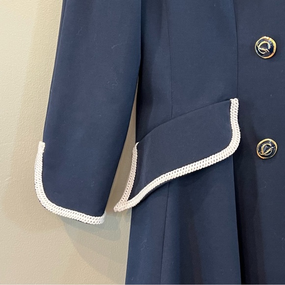 VTG Candice Fraiberger Paris French Peplum Dress Jacket Wool Navy 8 Embroidered - Picture 3 of 10